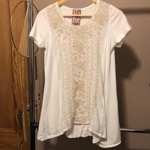 Johnny Was White Embroidered Tee